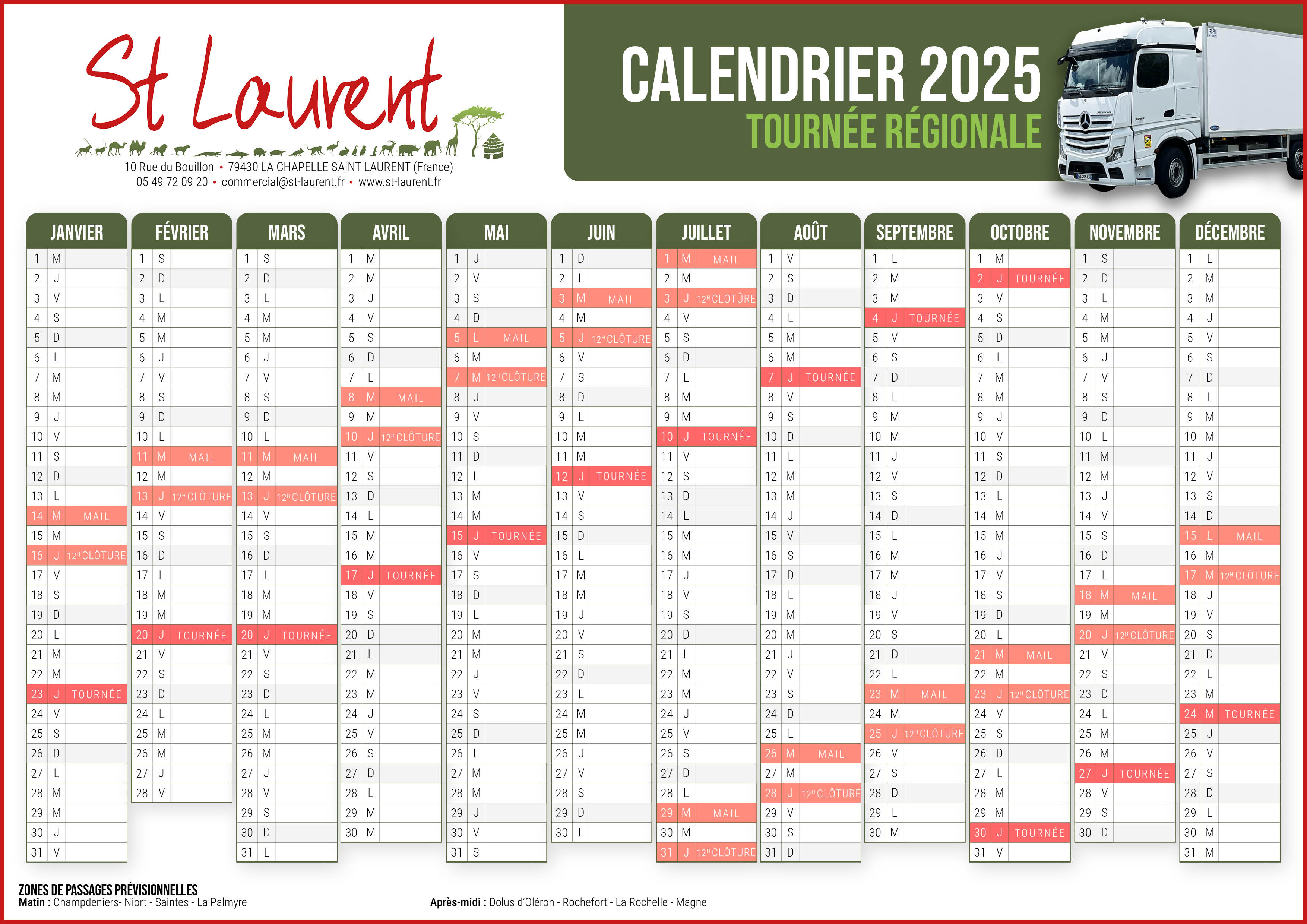 Calendrier tournée Régionale 2025